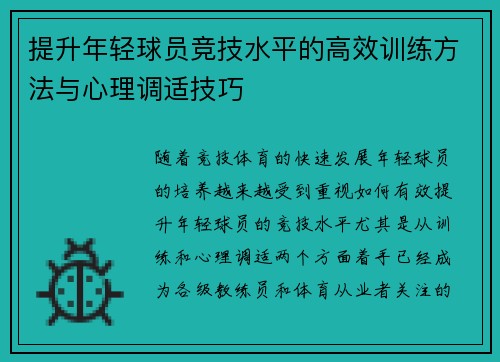 提升年轻球员竞技水平的高效训练方法与心理调适技巧